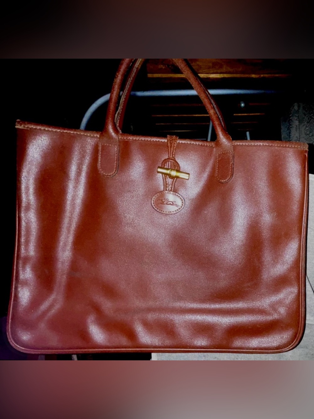 NEVER CARRIED VTG 90s Longchamp Roseau Leather Tote Bag 15"x11" France